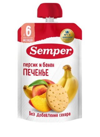 Semper Пюре Персик Банан с печенье 100 г с 6 мес
