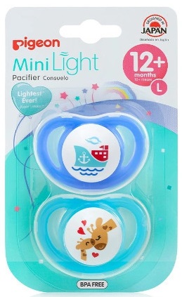 Соска-Пустышка Силиконовая PIGEON Mini Light 12м+ Кораблик и Жираф 2шт