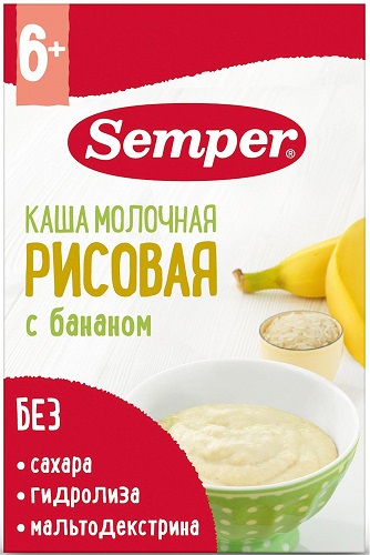 Semper Каша молочная Рисовая Банан 180г с 6мес.