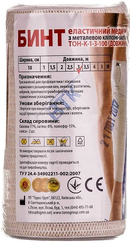 Бинт эластичный 10см*5м Торос-Груп с металлической клипсой-застежкой ТОН К TOROS GROUP