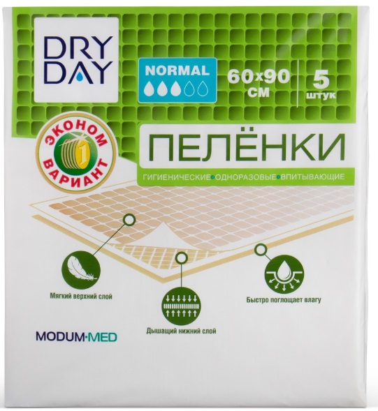 Пеленки одноразовые 60*90см Normal 5шт DRY DAY