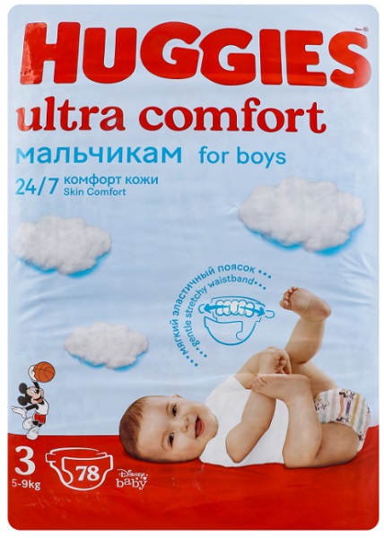Подгузники для Девочек HUGGIES ULTRA COMFORT №3 (5-9кг) 78шт Boy