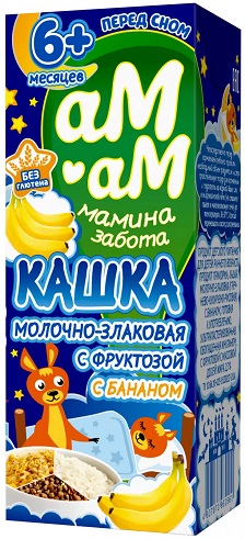 Ам-Ам Кашка готовая молочная Злаковая с Бананом 200мл с фруктозой т/пак