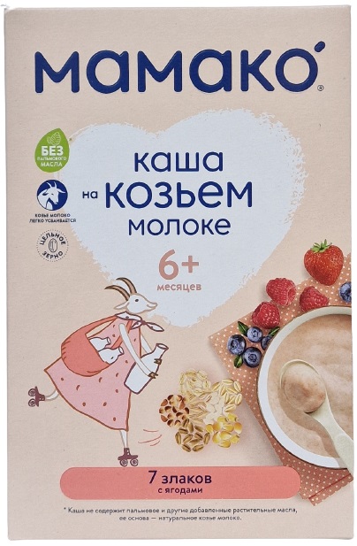 Мамако Каша 7 злаков с ягодами 200г на козьем молоке с 6 мес.