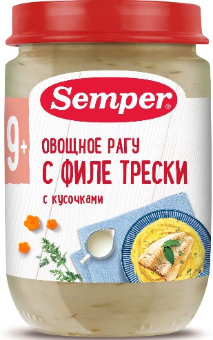 Semper Пюре Овощное Рагу с филе Трески 190г