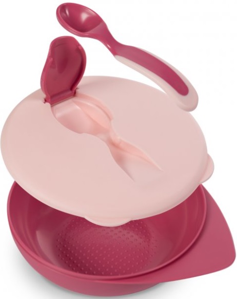 Тарелка с крышкой и ложкой BABOO 6м+ розовый