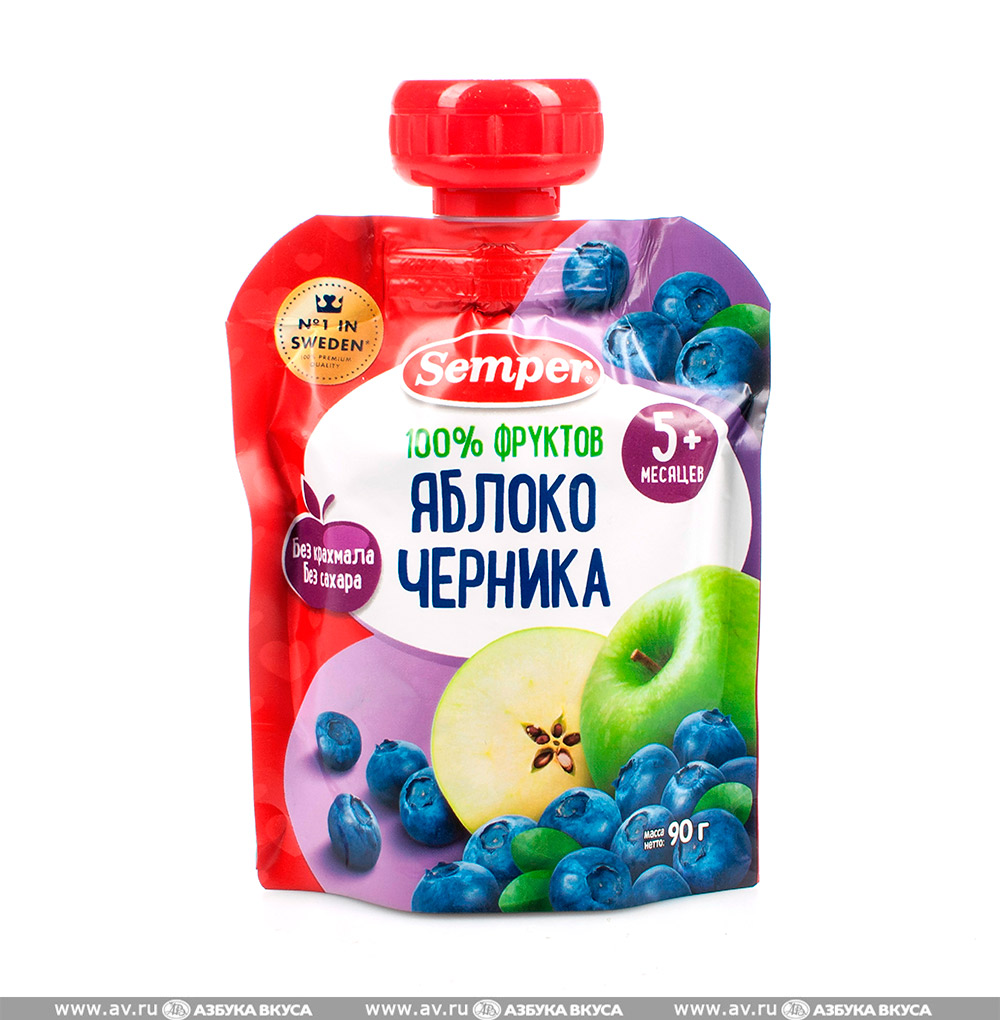 Semper Пюре Яблоко черника 90г пауч с 5 мес.