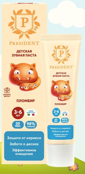 Зубная паста PRESIDENT 3-6 лет Пломбир 43 гр