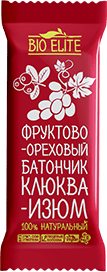 Bio Elite Батончик Клюква- изюм 35г фруктово- ореховый