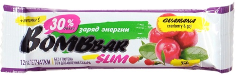 Bombbar Slim Батончик Протеиновый Гуарана Клюква-годжи 35г.